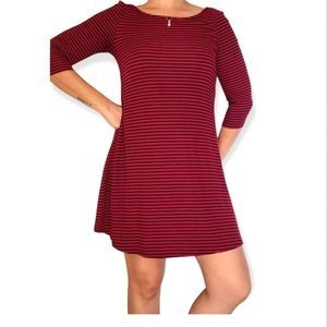 SALE item Red and black Striped 3/4 sleeve A line dress